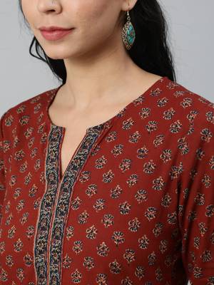 Maroon  pure cotton printed tunic for women 2