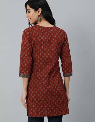 Maroon  pure cotton printed tunic for women 4