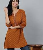 Mustard  pure cotton printed tunic for women