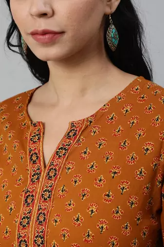 Mustard  pure cotton printed tunic for women