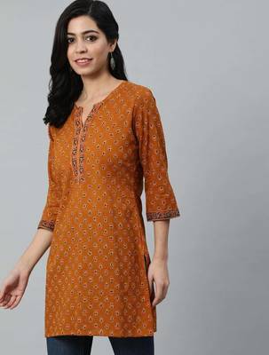 Mustard  pure cotton printed tunic for women 3