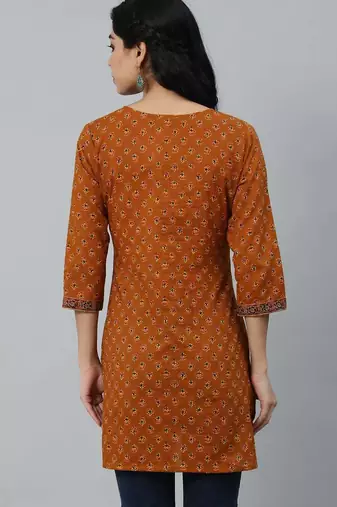 Mustard  pure cotton printed tunic for women