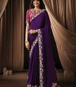 purple uppada silk blend sequins embroidery pearl handwork designer saree