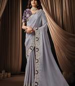 lavender uppada silk blend ovel sequins embroidery floral applique work designer saree