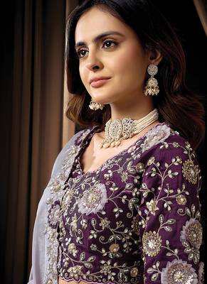 lavender uppada silk blend ovel sequins embroidery floral applique work designer saree 2