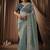 sky blue uppada silk blend floral thread work pearl detailing designer saree