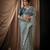 cadet blue zari organza golden sequins embroidery embellished pearl stone designer saree