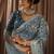 cadet blue zari organza golden sequins embroidery embellished pearl stone designer saree