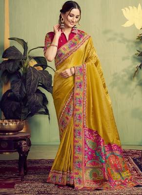 mustard upada silk blend rangkat woven sequence with stone hand work designer saree 1