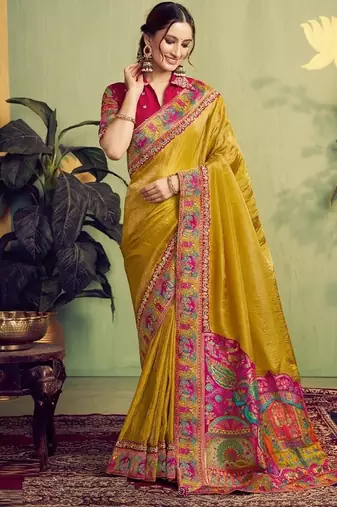 mustard upada silk blend rangkat woven sequence with stone hand work designer saree