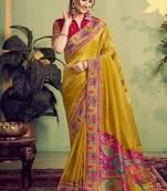mustard upada silk blend rangkat woven sequence with stone hand work designer saree