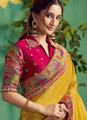 mustard upada silk blend rangkat woven sequence with stone hand work designer saree 2