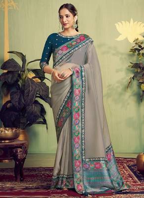 gray tissue zari woven sequence with stone hand work designer saree 1