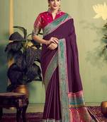 wine banarasi rangkat beads work designer saree