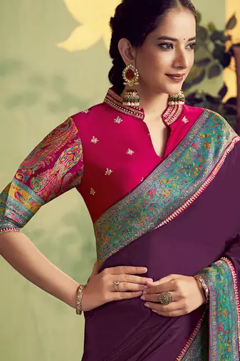 wine banarasi rangkat beads work designer saree