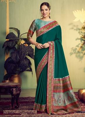 green banarasi rangkat beads & sequence work designer saree 1