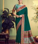 green banarasi rangkat beads & sequence work designer saree