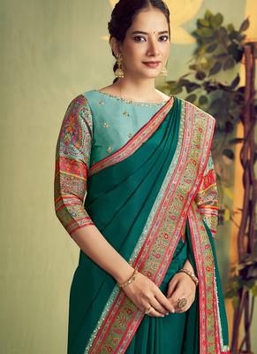green banarasi rangkat beads & sequence work designer saree 2