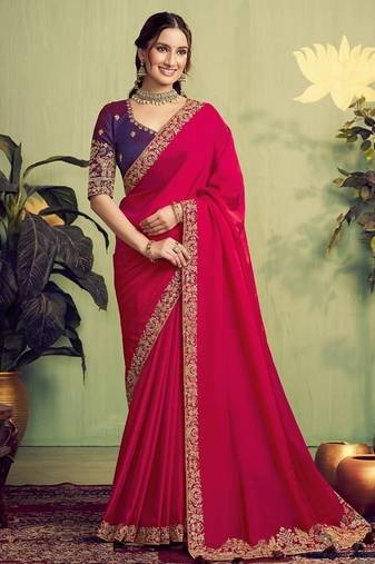 red two tone kora satin sequence with stone hand work designer saree
