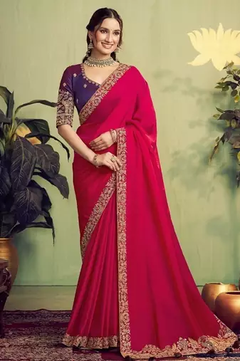 red two tone kora satin sequence with stone hand work designer saree