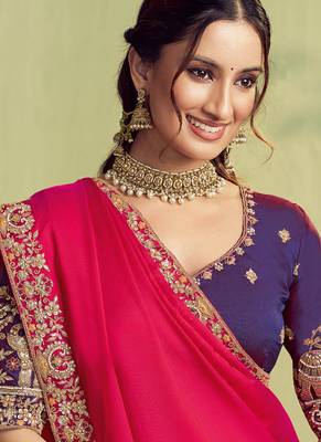 red two tone kora satin sequence with stone hand work designer saree 3