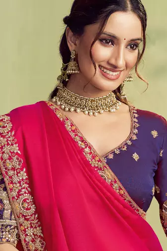red two tone kora satin sequence with stone hand work designer saree