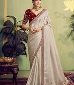 beige upada silk blend sequence with stone handwork designer saree