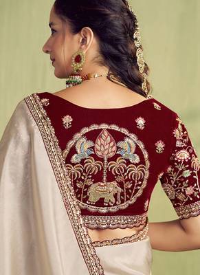 beige upada silk blend sequence with stone handwork designer saree 3