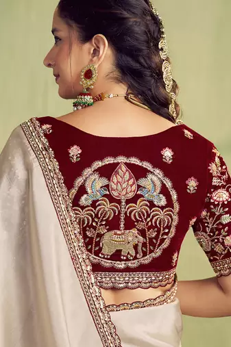 beige upada silk blend sequence with stone handwork designer saree