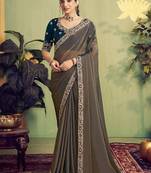 chiku zari satin thread with stone hand work designer saree