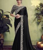 black satin hand work designer saree