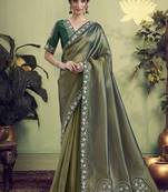 Olive glass tissue hand work designer saree