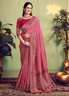 raspberry pink upada silk blend rangkat woven sequence with stone work designer saree 1