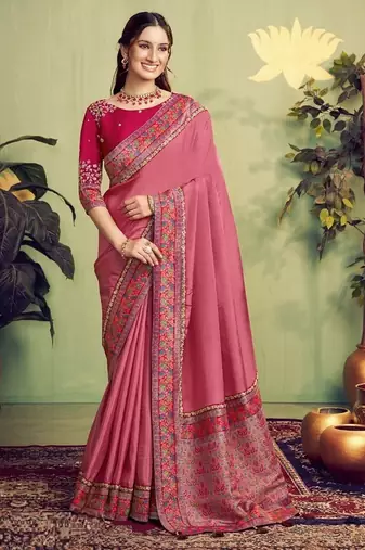 raspberry pink upada silk blend rangkat woven sequence with stone work designer saree