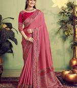 raspberry pink upada silk blend rangkat woven sequence with stone work designer saree