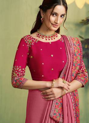 raspberry pink upada silk blend rangkat woven sequence with stone work designer saree 2