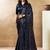 dark blue two tone satin dual sequins embroidery digital printed saree