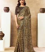 cream & black two tone satin dual sequins embroidery highlighted stone work leopard digital print saree