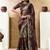 brown two tone satin sequins embroidery pearl handwork floral digital print saree