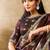 brown two tone satin sequins embroidery pearl handwork floral digital print saree
