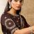 brown two tone satin sequins embroidery pearl handwork floral digital print saree
