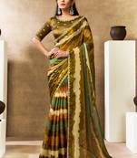 multicolour two tone satin sequins embroidery pearl stone handwork leheriya digital print saree