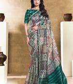 peacock green two tone satin embroidery stone handwork digital print saree