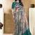 peacock green two tone satin embroidery stone handwork digital print saree