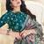 peacock green two tone satin embroidery stone handwork digital print saree