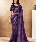 purple two tone satin dual sequins beads embellishment abstract digital print saree