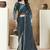 steel blue two tone satin embroidery stone handwork digital print saree