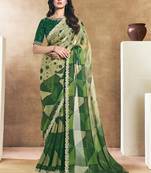 green two tone satin sequins embroidery stone handwork digital print saree