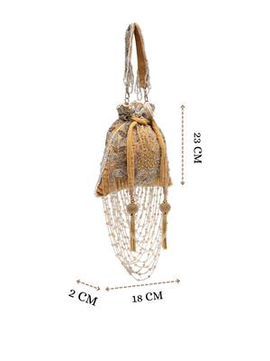 dewdrop fringe beige & multi floral embellished suede potli 4