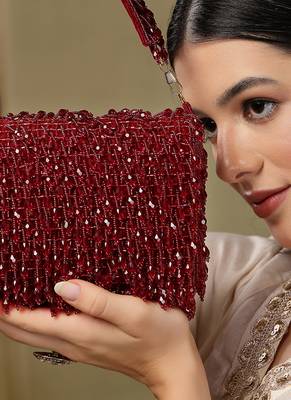 crystal cascade wine red crystal fringe embellished suede clutch 2